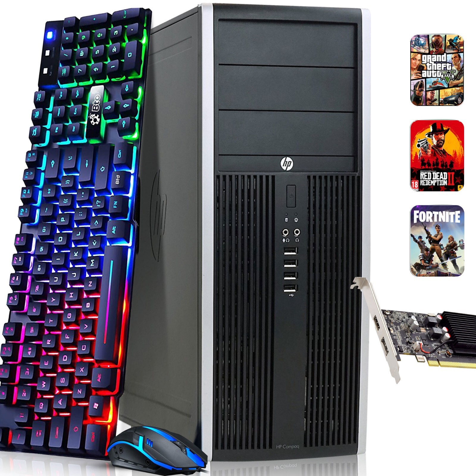 HP Tower Desktop Gaming PC i5-2nd 16GB 256GB SSD 500GB NVIDIA GT 1030 Windows 11