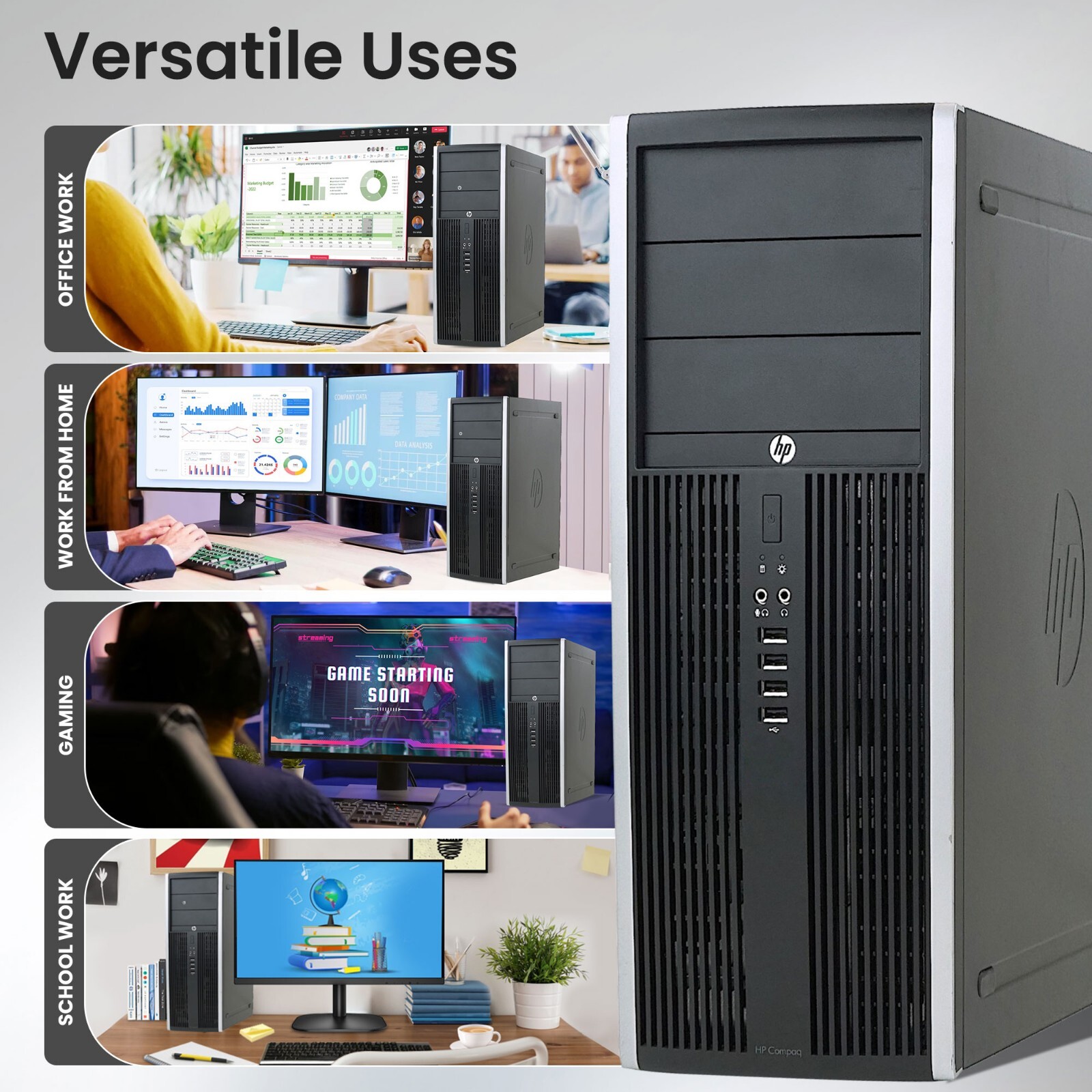 HP Tower Compaq Desktop Gaming PC Intel i5-3470 16GB 2TB HDD NVIDIA 1030 Win 11