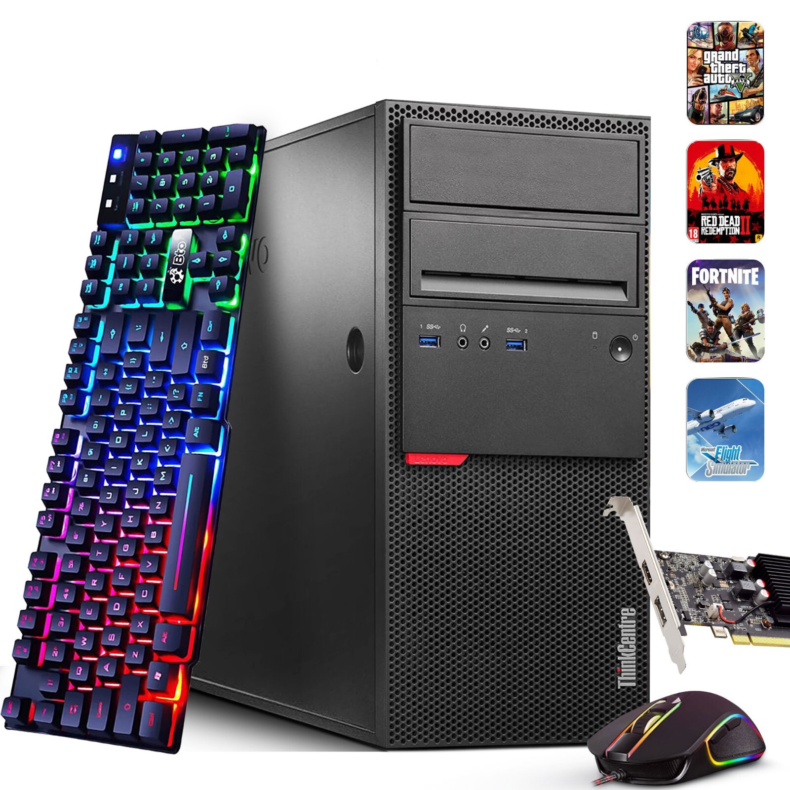 Lenovo MT Gaming PC Intel i5-6500 16GB 256GB M.2 SSD 1TB HDD NVIDIA 1030 Win 11